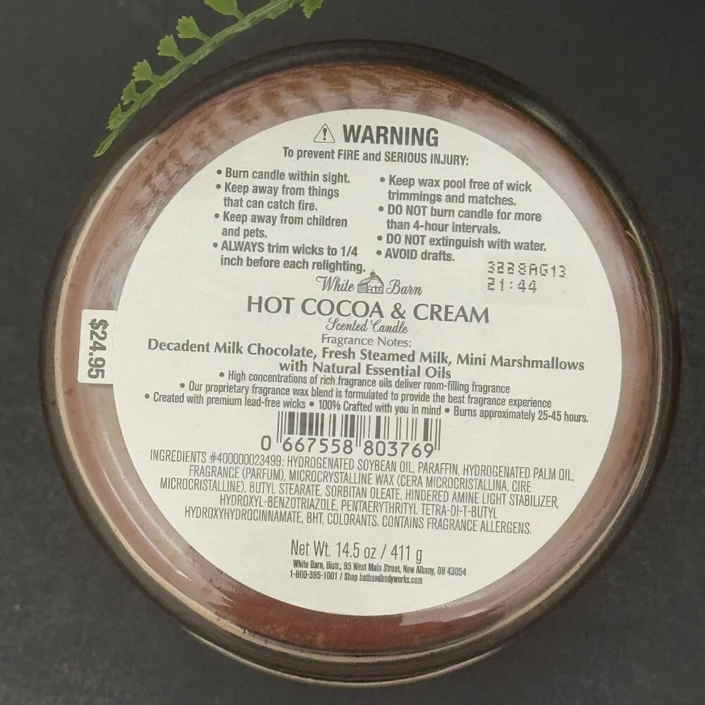 BBW Hot Cocoa & Cream White Barn Bath & Body Works 3 Wick Candle